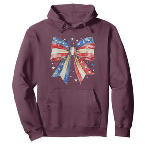 Coquette 4th Of July Hoodie USA Bow American Flag Red White and Blue TS10 Maroon Print Your Wear