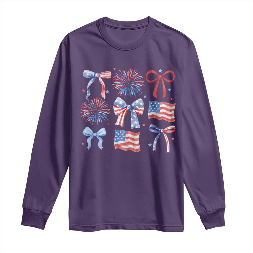 Coquette 4th Of July Long Sleeve Shirt Patriotic Bow American Flag TS10 Purple Print Your Wear