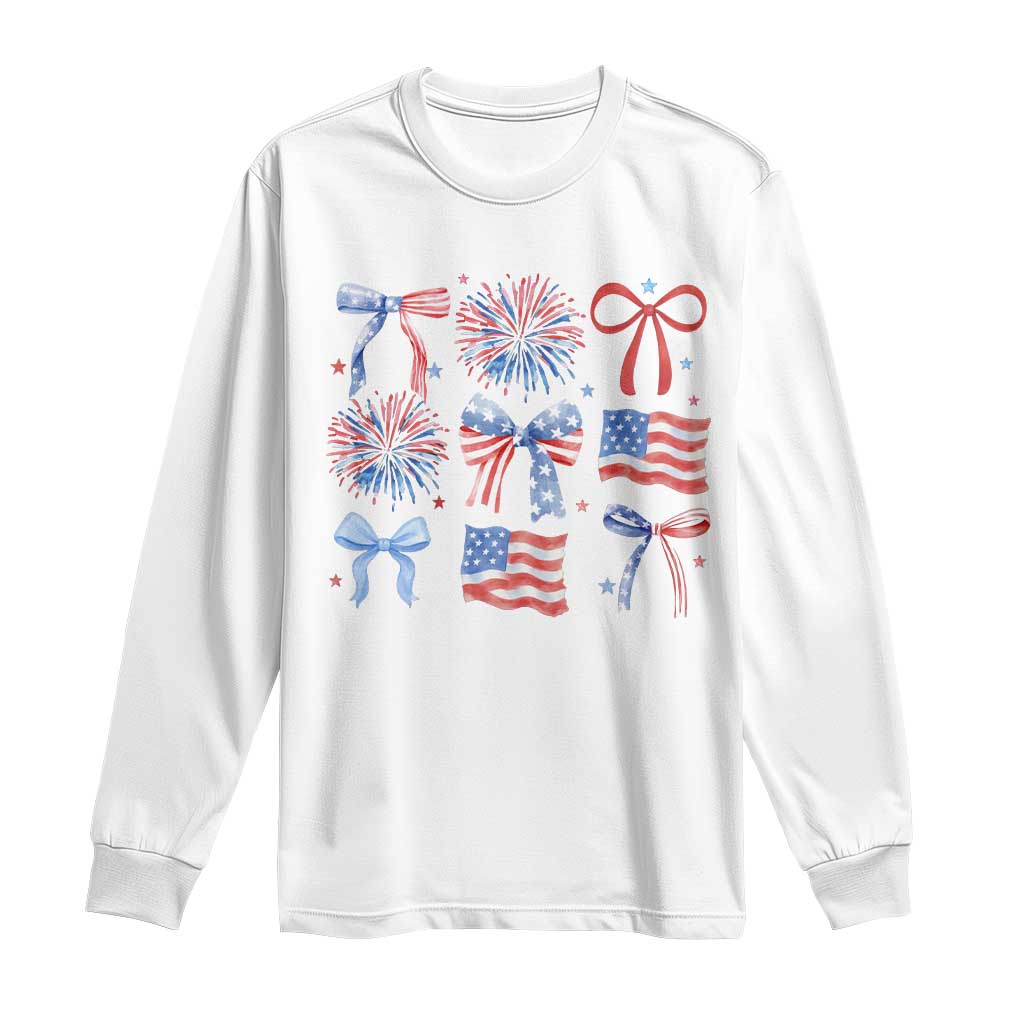 Coquette 4th Of July Long Sleeve Shirt Patriotic Bow American Flag TS10 White Print Your Wear