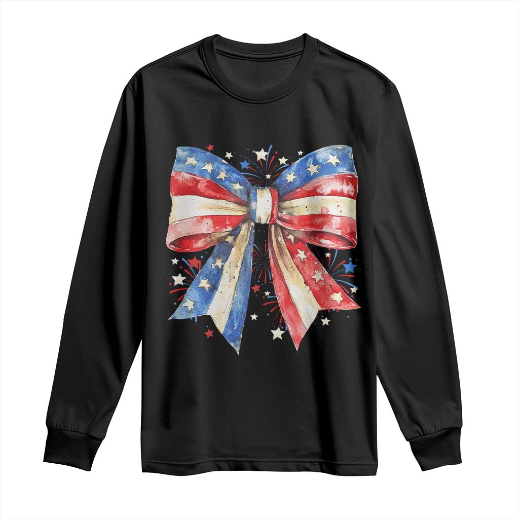 Coquette 4th Of July Long Sleeve Shirt USA Bow American Flag Red White and Blue TS10 Black Print Your Wear