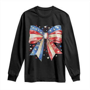 Coquette 4th Of July Long Sleeve Shirt USA Bow American Flag Red White and Blue TS10 Black Print Your Wear