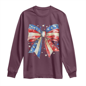 Coquette 4th Of July Long Sleeve Shirt USA Bow American Flag Red White and Blue TS10 Maroon Print Your Wear