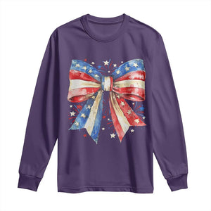 Coquette 4th Of July Long Sleeve Shirt USA Bow American Flag Red White and Blue TS10 Purple Print Your Wear