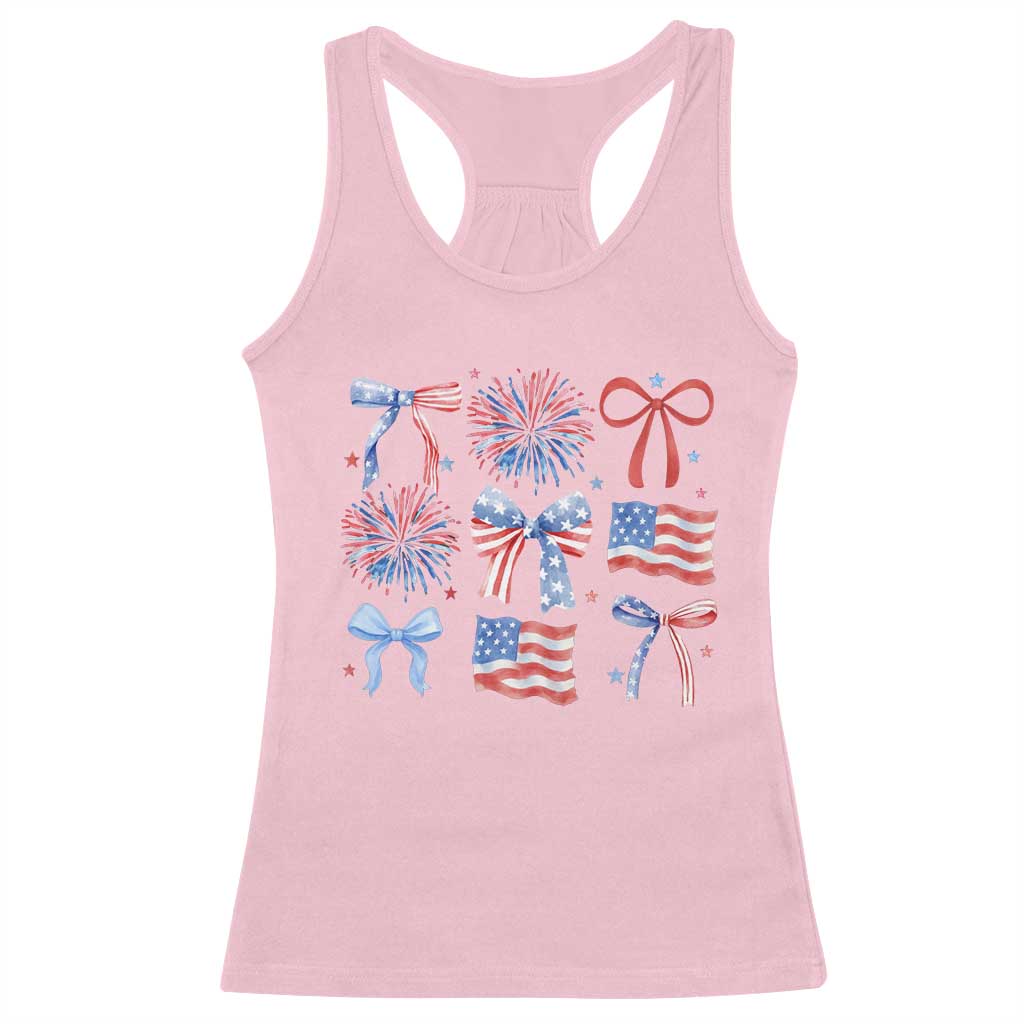 Coquette 4th Of July Racerback Tank Top Patriotic Bow American Flag TS10 Light Pink Print Your Wear