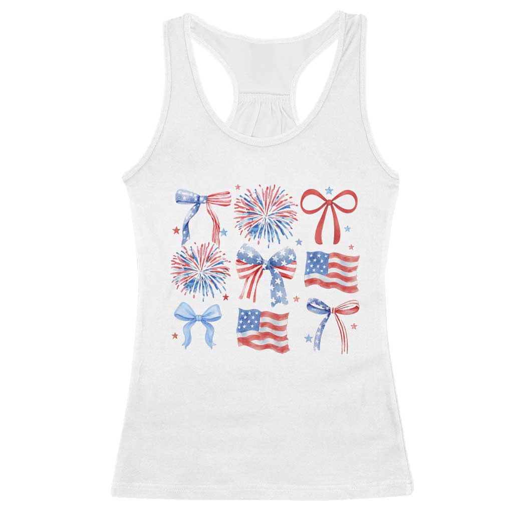 Coquette 4th Of July Racerback Tank Top Patriotic Bow American Flag TS10 White Print Your Wear