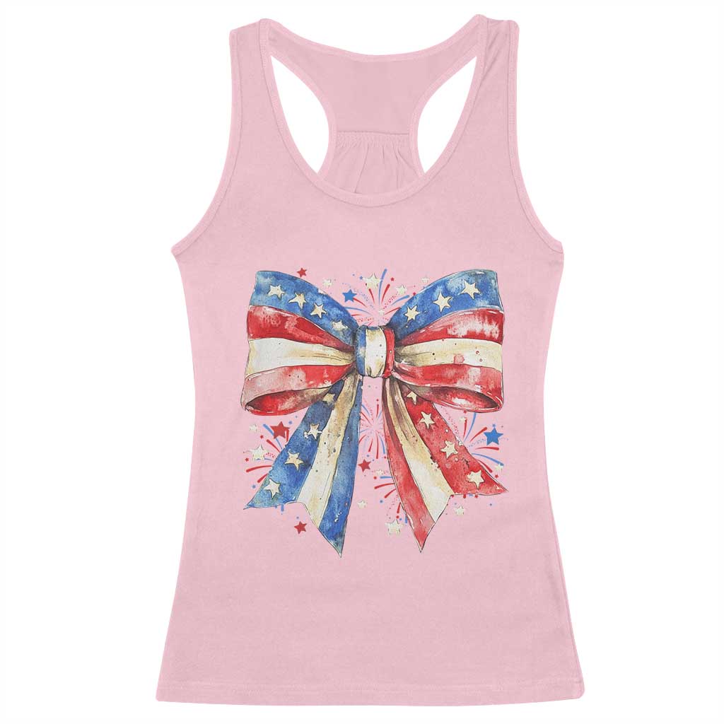 Coquette 4th Of July Racerback Tank Top USA Bow American Flag Red White and Blue TS10 Light Pink Print Your Wear