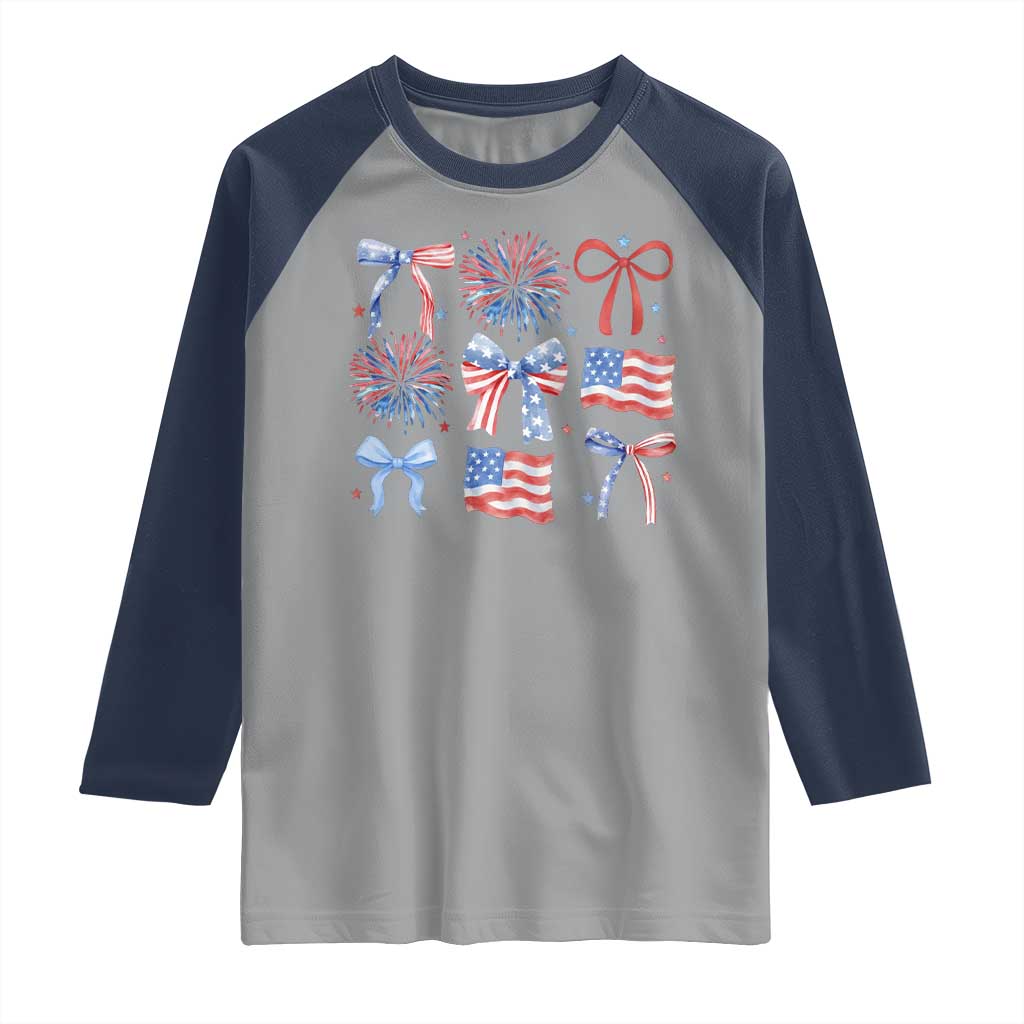 Coquette 4th Of July Raglan Shirt Patriotic Bow American Flag TS10 Sport Gray Navy Print Your Wear