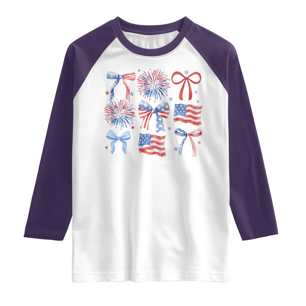 Coquette 4th Of July Raglan Shirt Patriotic Bow American Flag TS10 White Purple Print Your Wear