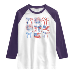 Coquette 4th Of July Raglan Shirt Patriotic Bow American Flag TS10 White Purple Print Your Wear