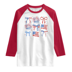 Coquette 4th Of July Raglan Shirt Patriotic Bow American Flag TS10 White Red Print Your Wear