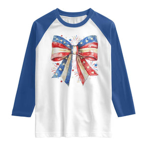 Coquette 4th Of July Raglan Shirt USA Bow American Flag Red White and Blue TS10 White Royal Print Your Wear