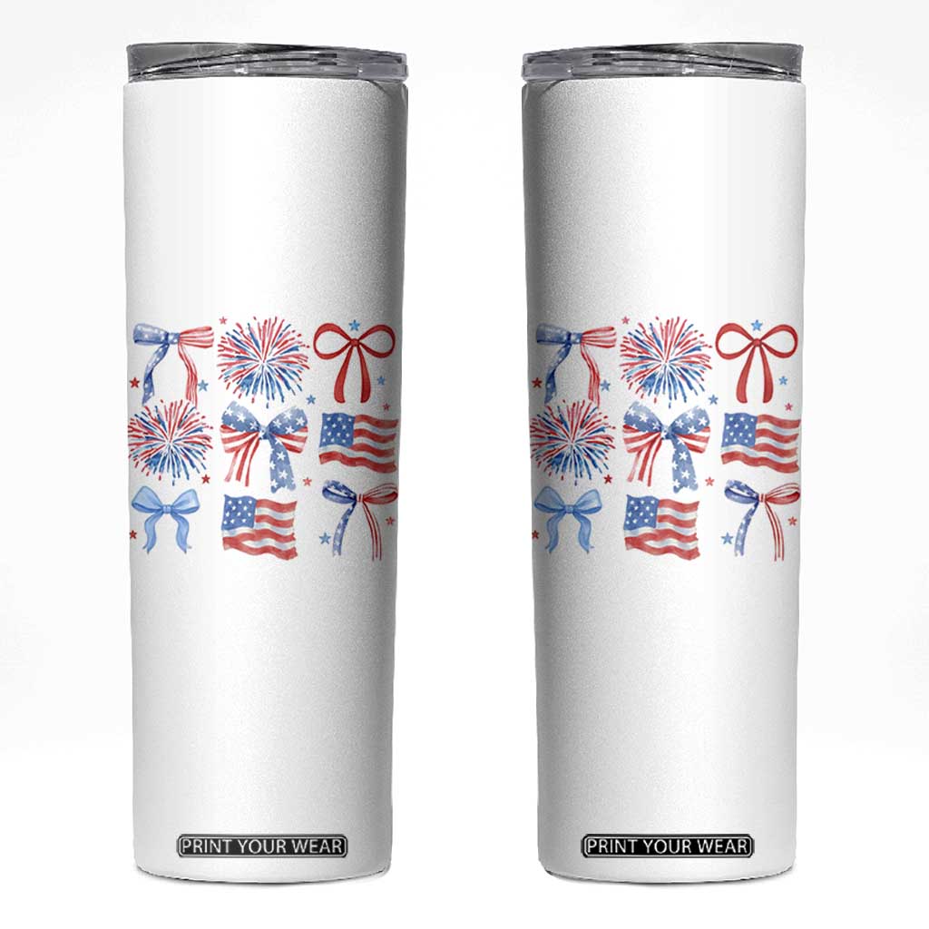 Coquette 4th Of July Skinny Tumbler Patriotic Bow American Flag TS10 White Print Your Wear