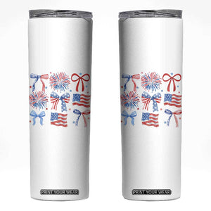 Coquette 4th Of July Skinny Tumbler Patriotic Bow American Flag TS10 White Print Your Wear