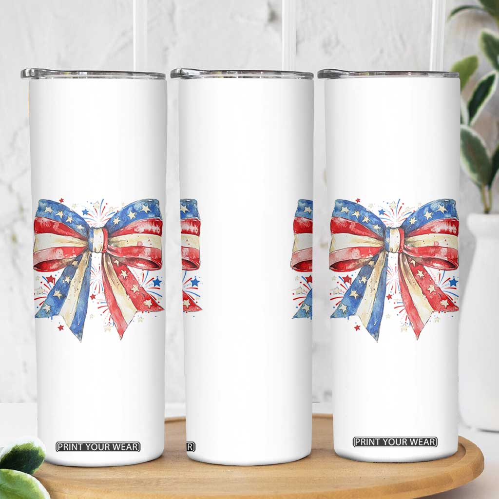 Coquette 4th Of July Skinny Tumbler USA Bow American Flag Red White and Blue TS10 Print Your Wear