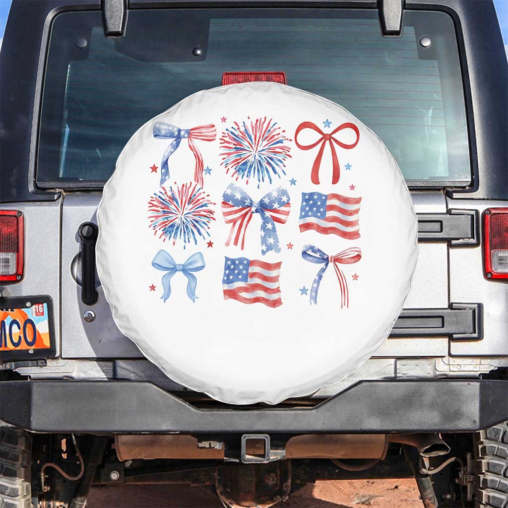 Coquette 4th Of July Spare Tire Cover Patriotic Bow American Flag TS10 No hole White Print Your Wear