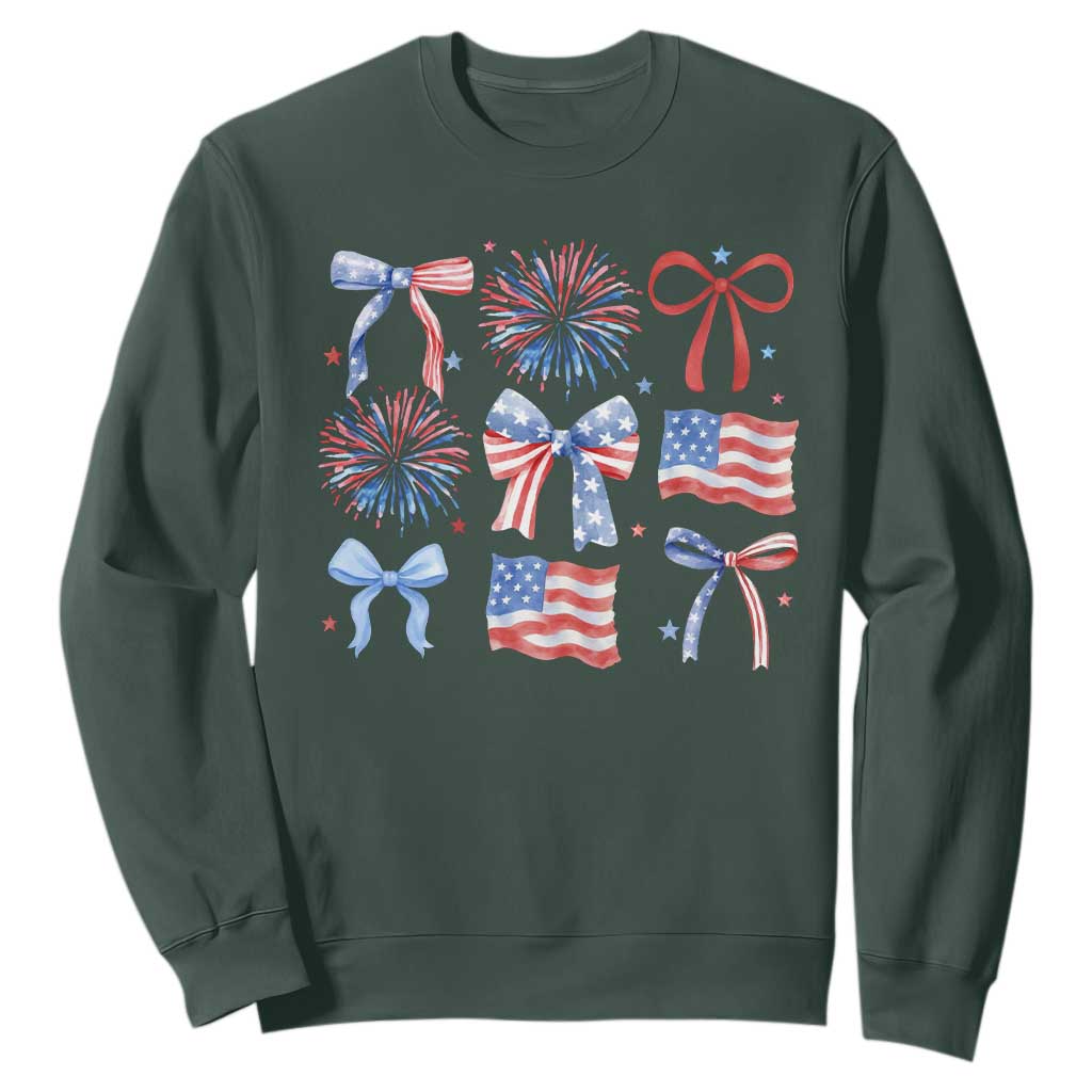 Coquette 4th Of July Sweatshirt Patriotic Bow American Flag TS10 Dark Forest Green Print Your Wear