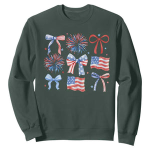 Coquette 4th Of July Sweatshirt Patriotic Bow American Flag TS10 Dark Forest Green Print Your Wear
