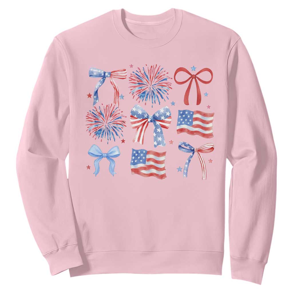 Coquette 4th Of July Sweatshirt Patriotic Bow American Flag TS10 Light Pink Print Your Wear