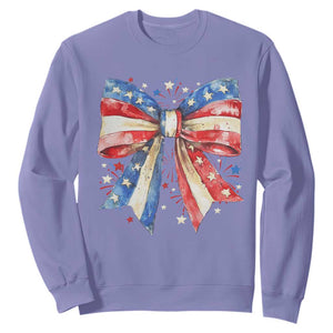 Coquette 4th Of July Sweatshirt USA Bow American Flag Red White and Blue TS10 Violet Print Your Wear