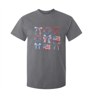 Coquette 4th Of July T Shirt For Kid Patriotic Bow American Flag TS10 Charcoal Print Your Wear
