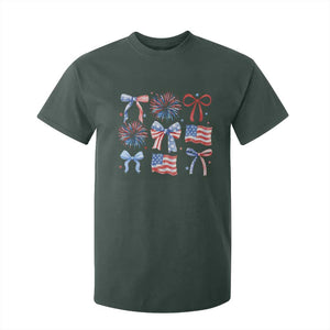 Coquette 4th Of July T Shirt For Kid Patriotic Bow American Flag TS10 Dark Forest Green Print Your Wear