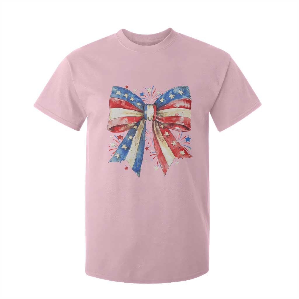 Coquette 4th Of July T Shirt For Kid USA Bow American Flag Red White and Blue TS10 Light Pink Print Your Wear