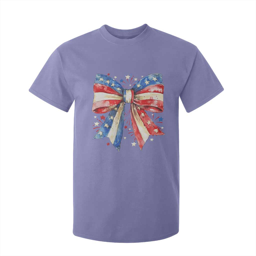 Coquette 4th Of July T Shirt For Kid USA Bow American Flag Red White and Blue TS10 Violet Print Your Wear