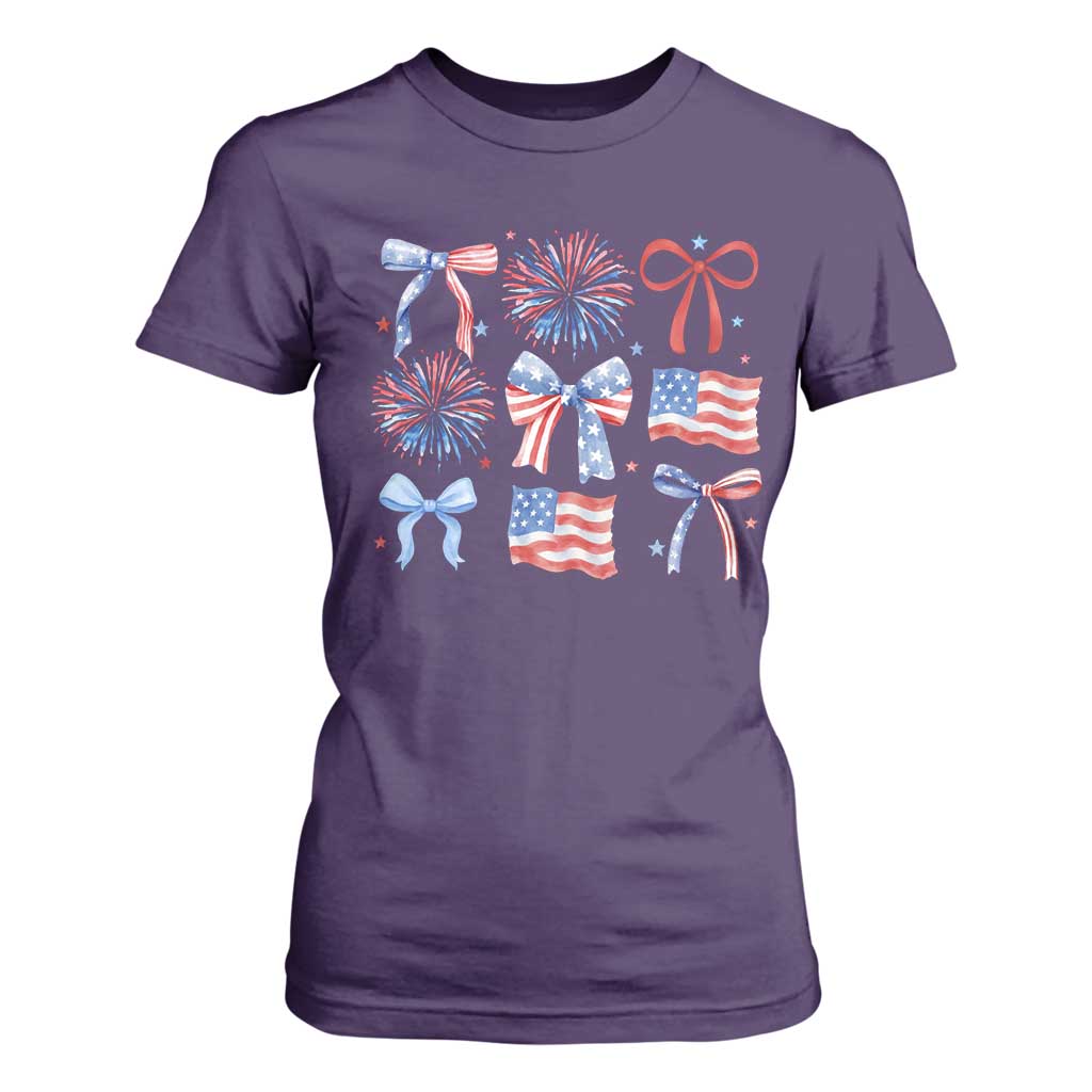 Coquette 4th Of July T Shirt For Women Patriotic Bow American Flag TS10 Purple Print Your Wear