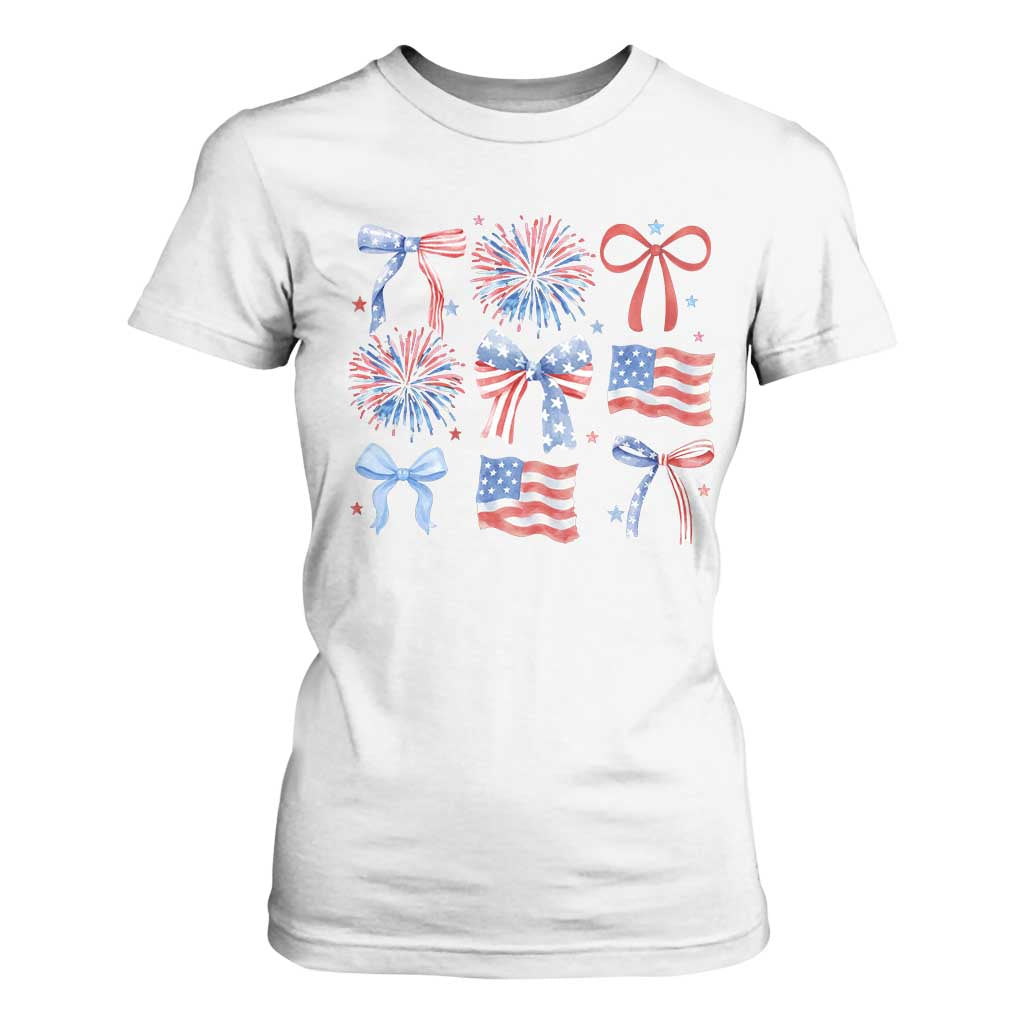 Coquette 4th Of July T Shirt For Women Patriotic Bow American Flag TS10 White Print Your Wear