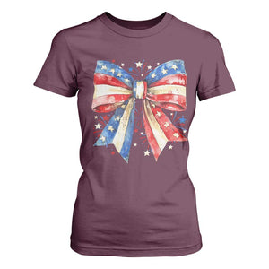 Coquette 4th Of July T Shirt For Women USA Bow American Flag Red White and Blue TS10 Maroon Print Your Wear