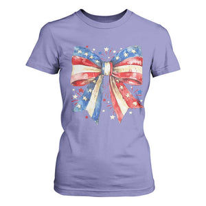 Coquette 4th Of July T Shirt For Women USA Bow American Flag Red White and Blue TS10 Violet Print Your Wear