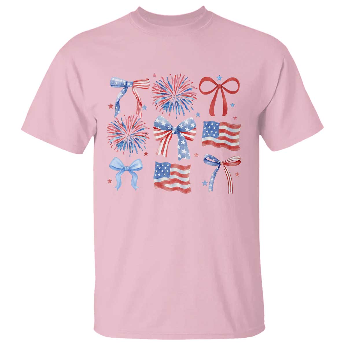 Coquette 4th Of July T Shirt Patriotic Bow American Flag TS10 Light Pink Print Your Wear