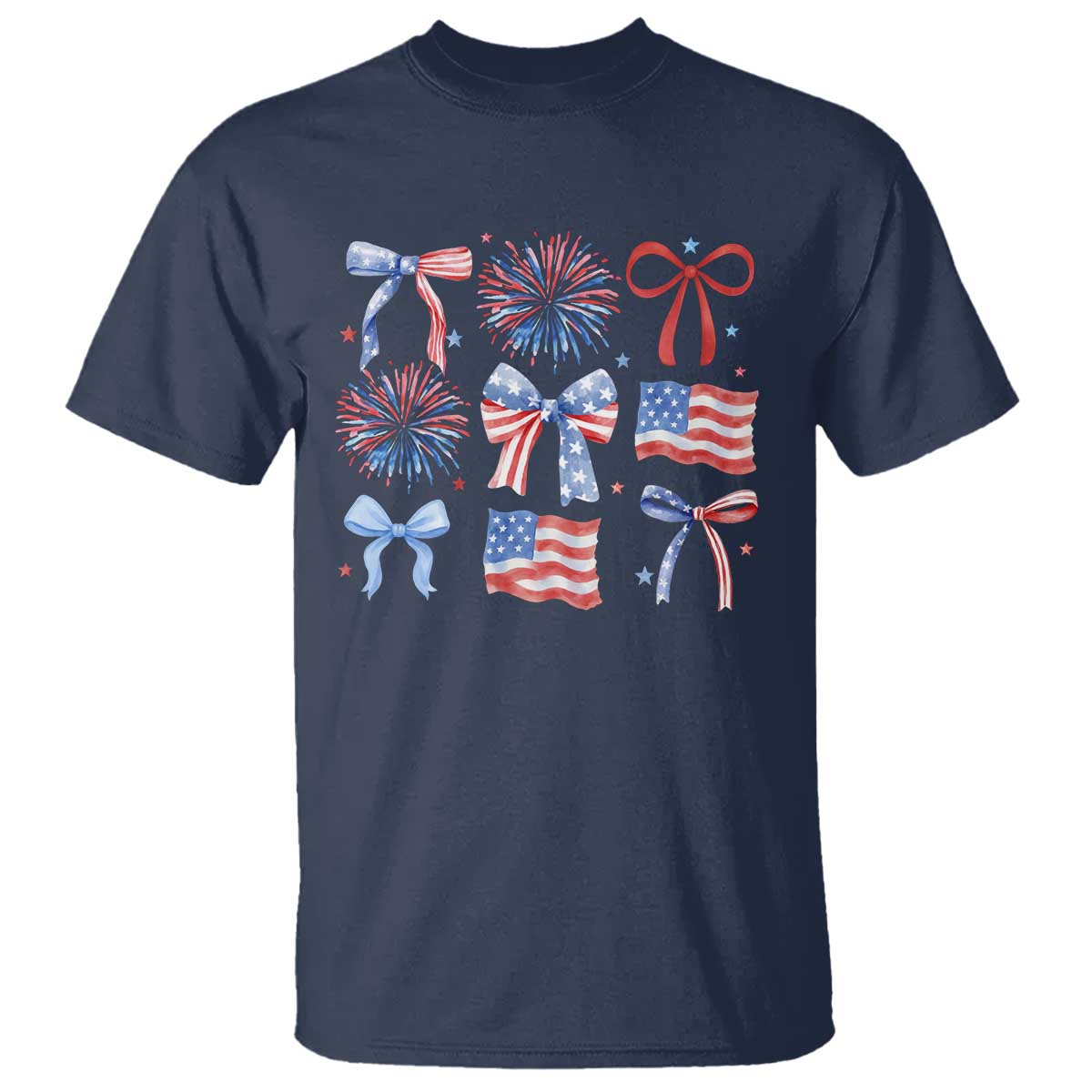 Coquette 4th Of July T Shirt Patriotic Bow American Flag TS10 Navy Print Your Wear