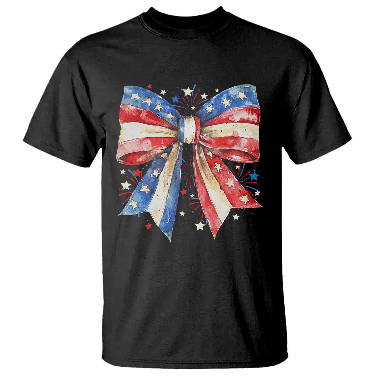 Coquette 4th Of July T Shirt USA Bow American Flag Red White and Blue TS10 Black Print Your Wear