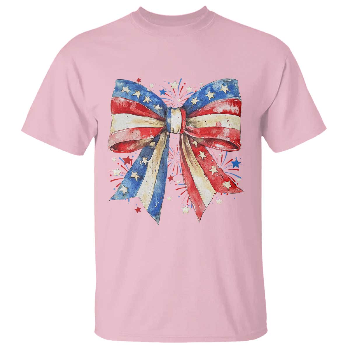 Coquette 4th Of July T Shirt USA Bow American Flag Red White and Blue TS10 Light Pink Print Your Wear