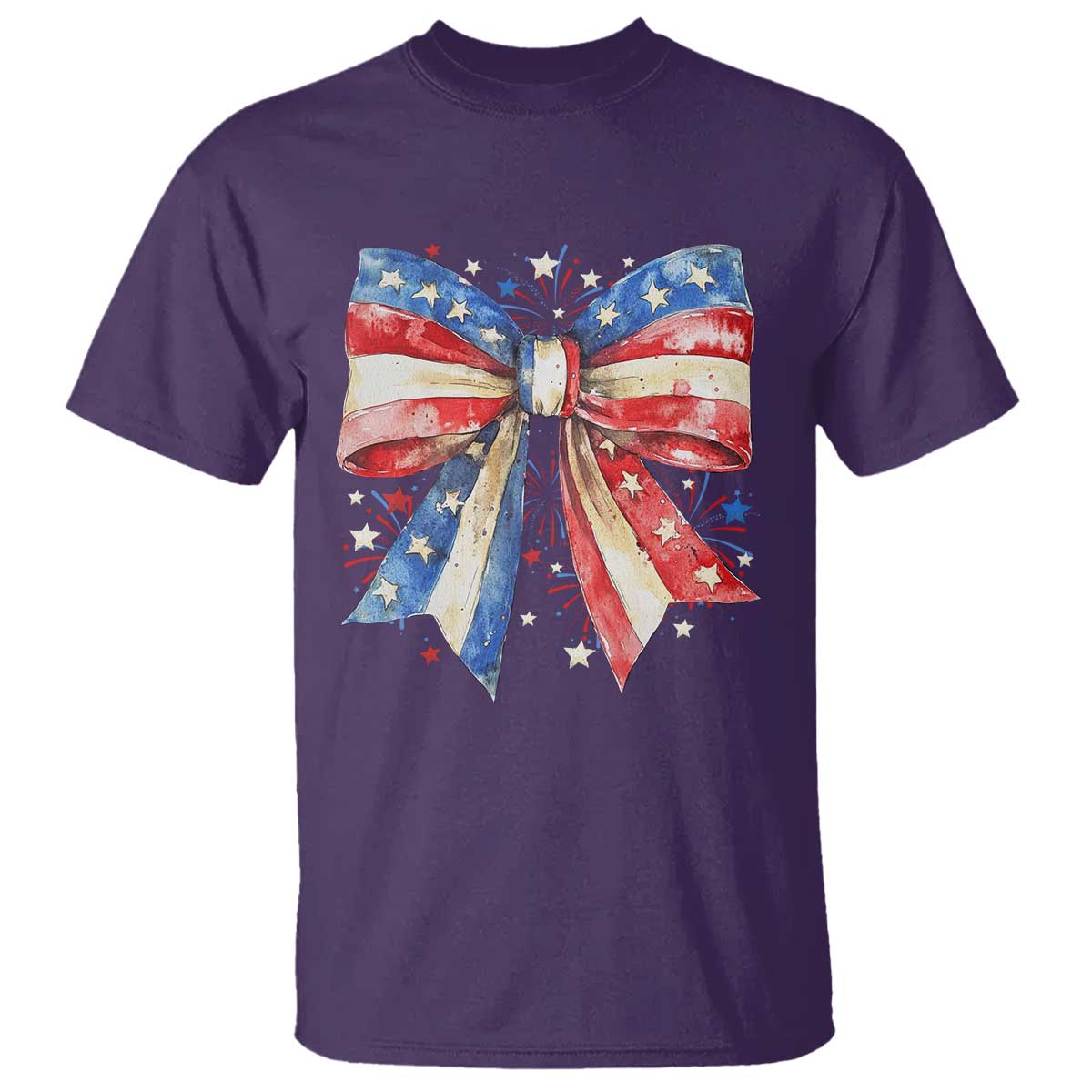 Coquette 4th Of July T Shirt USA Bow American Flag Red White and Blue TS10 Purple Print Your Wear