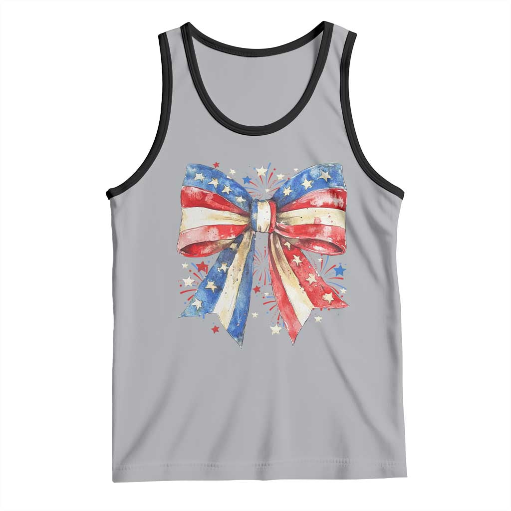 Coquette 4th Of July Tank Top USA Bow American Flag Red White and Blue TS10 Athletic Heather Black Print Your Wear
