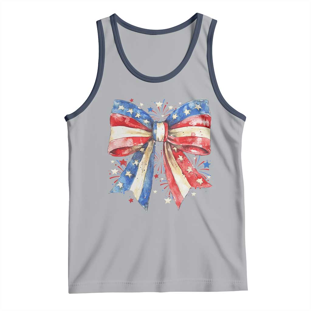 Coquette 4th Of July Tank Top USA Bow American Flag Red White and Blue TS10 Athletic Heather Navy Print Your Wear