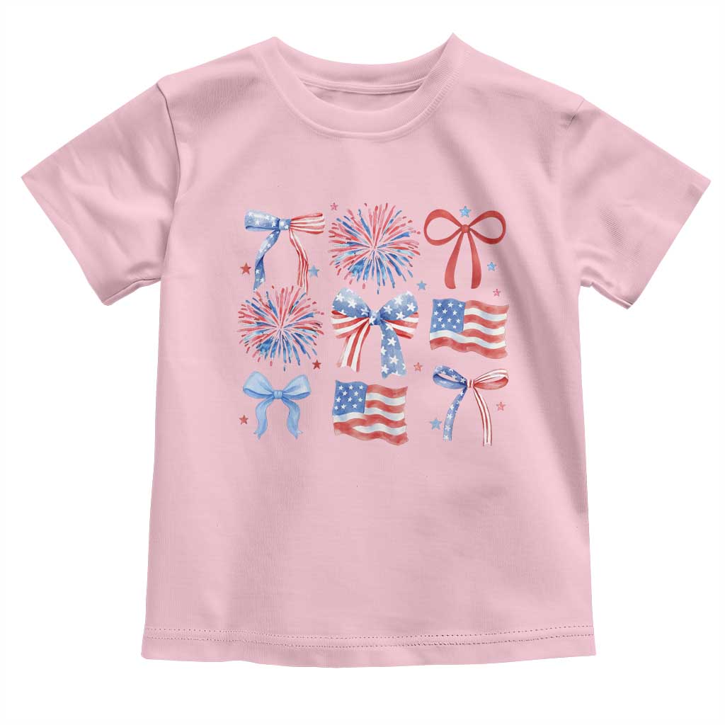 Coquette 4th Of July Toddler T Shirt Patriotic Bow American Flag TS10 Light Pink Print Your Wear