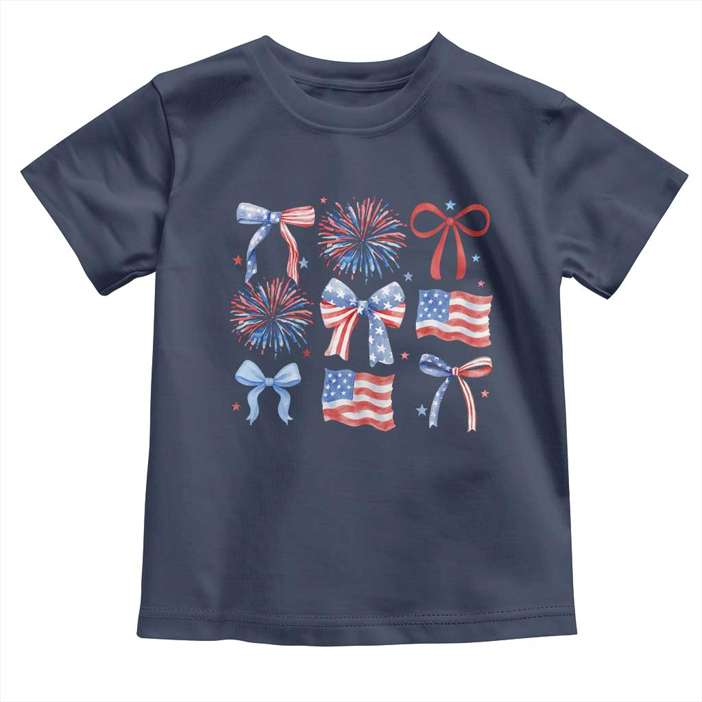 Coquette 4th Of July Toddler T Shirt Patriotic Bow American Flag TS10 Navy Print Your Wear