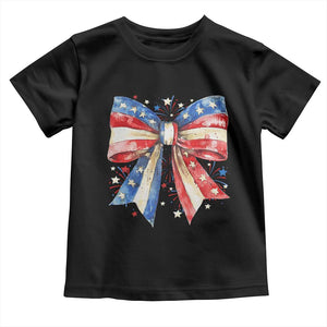 Coquette 4th Of July Toddler T Shirt USA Bow American Flag Red White and Blue TS10 Black Print Your Wear