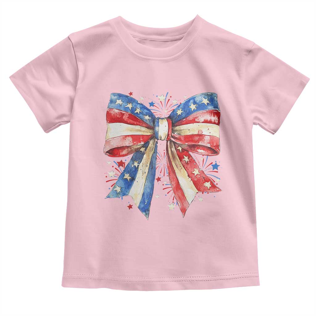 Coquette 4th Of July Toddler T Shirt USA Bow American Flag Red White and Blue TS10 Light Pink Print Your Wear