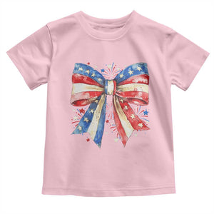 Coquette 4th Of July Toddler T Shirt USA Bow American Flag Red White and Blue TS10 Light Pink Print Your Wear