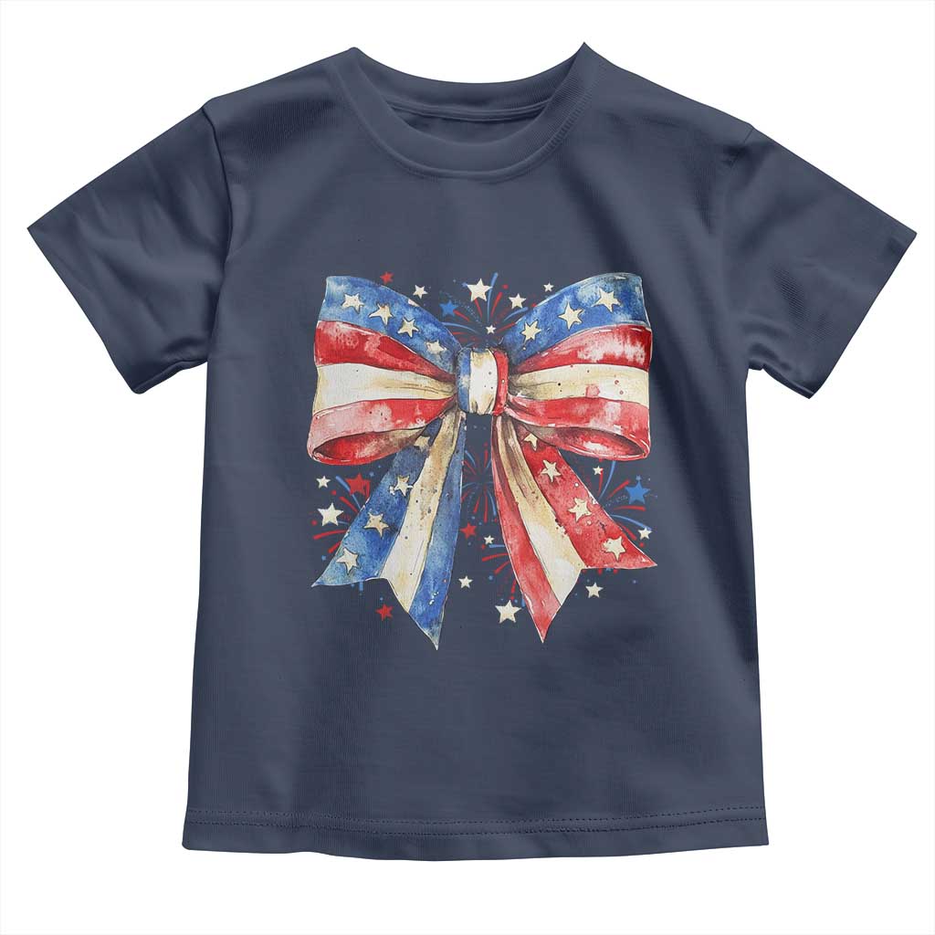 Coquette 4th Of July Toddler T Shirt USA Bow American Flag Red White and Blue TS10 Navy Print Your Wear