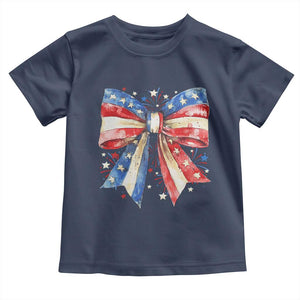 Coquette 4th Of July Toddler T Shirt USA Bow American Flag Red White and Blue TS10 Navy Print Your Wear