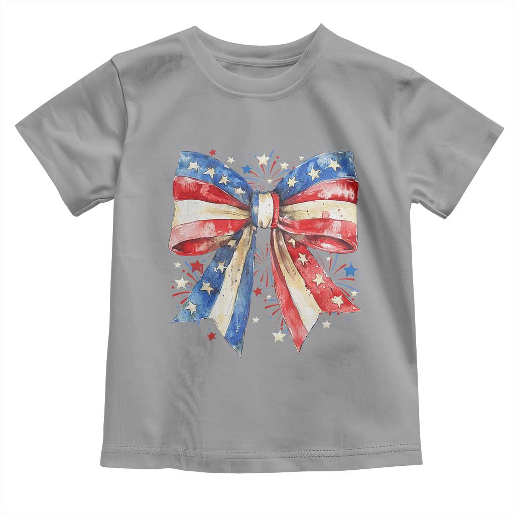 Coquette 4th Of July Toddler T Shirt USA Bow American Flag Red White and Blue TS10 Sport Gray Print Your Wear