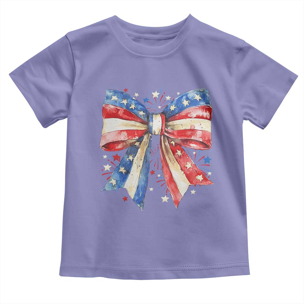 Coquette 4th Of July Toddler T Shirt USA Bow American Flag Red White and Blue TS10 Violet Print Your Wear