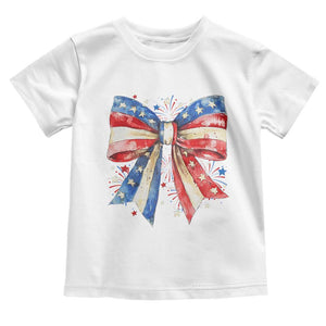 Coquette 4th Of July Toddler T Shirt USA Bow American Flag Red White and Blue TS10 White Print Your Wear
