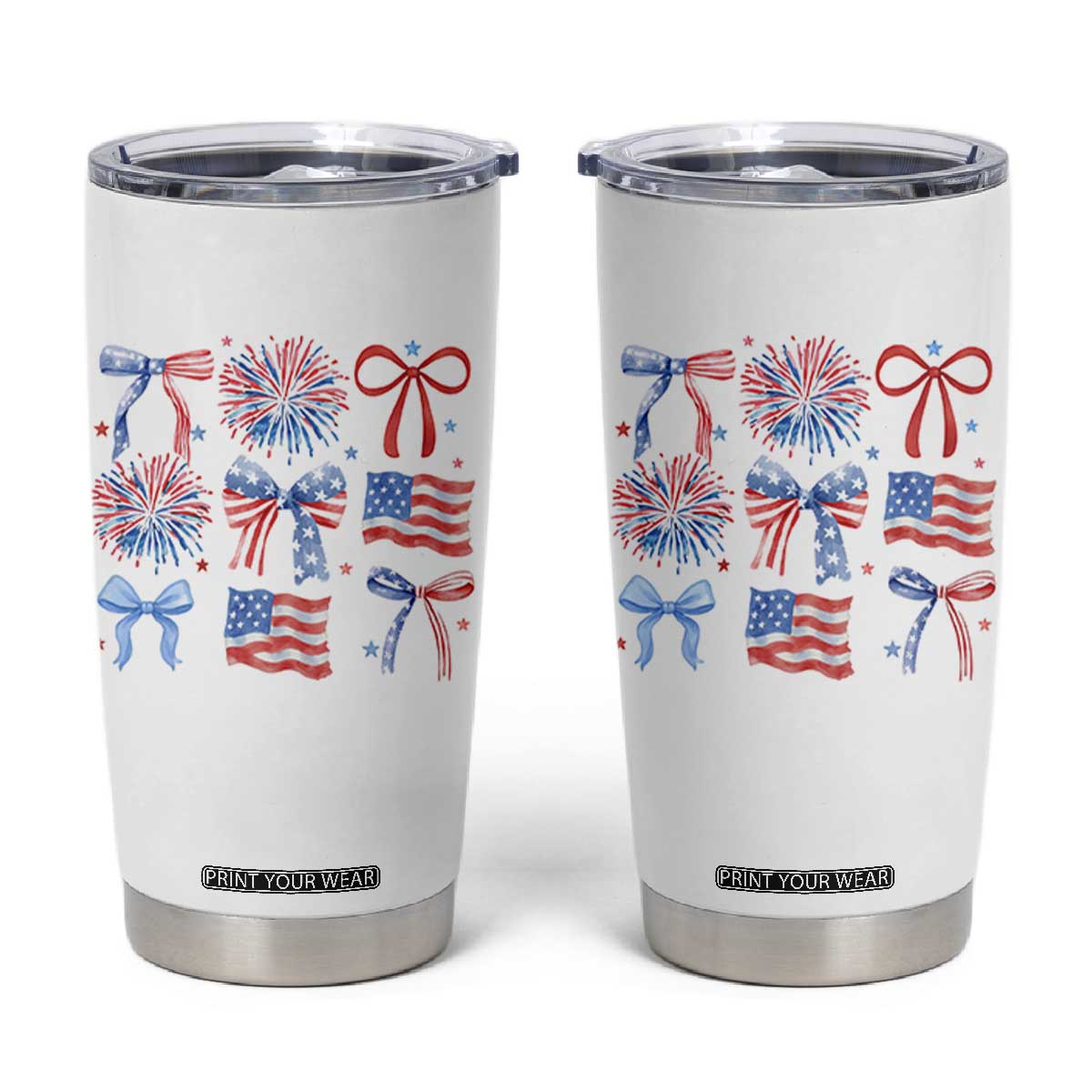 Coquette 4th Of July Tumbler Cup Patriotic Bow American Flag TS10 White Print Your Wear