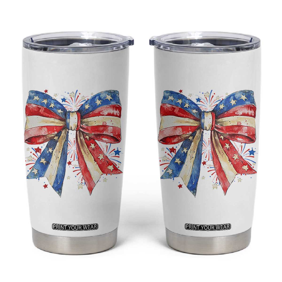 Coquette 4th Of July Tumbler Cup USA Bow American Flag Red White and Blue TS10 White Print Your Wear